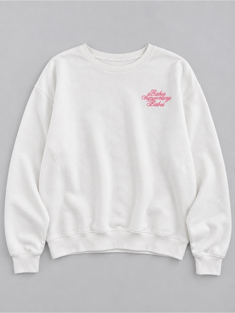Brunette The Label White Crewneck Sweatshirt with Pink Script Logo